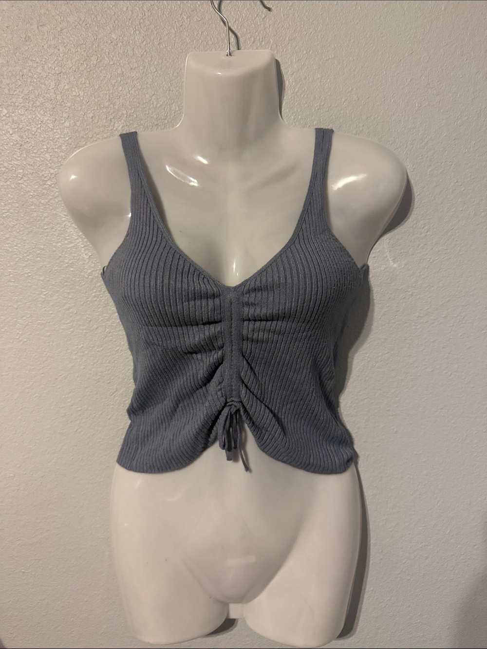 Ruched V-Neck Ribbed Tank Top - Slate Blue